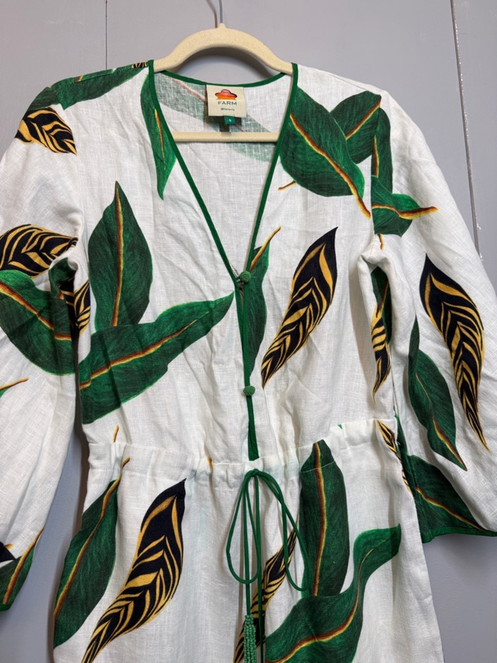 FARM Rio Palm Leaf Wide Leg Linen Jumpsuit - Picture 5 of 7